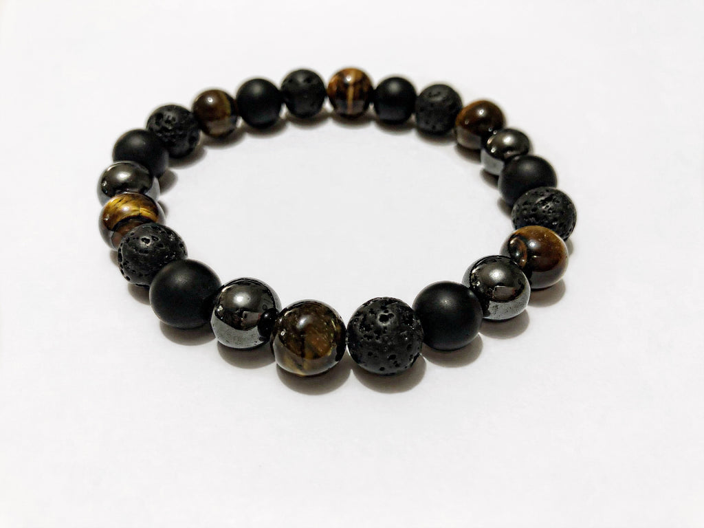 Men's Lava Stone Tigers Eye & Hematite Bracelet